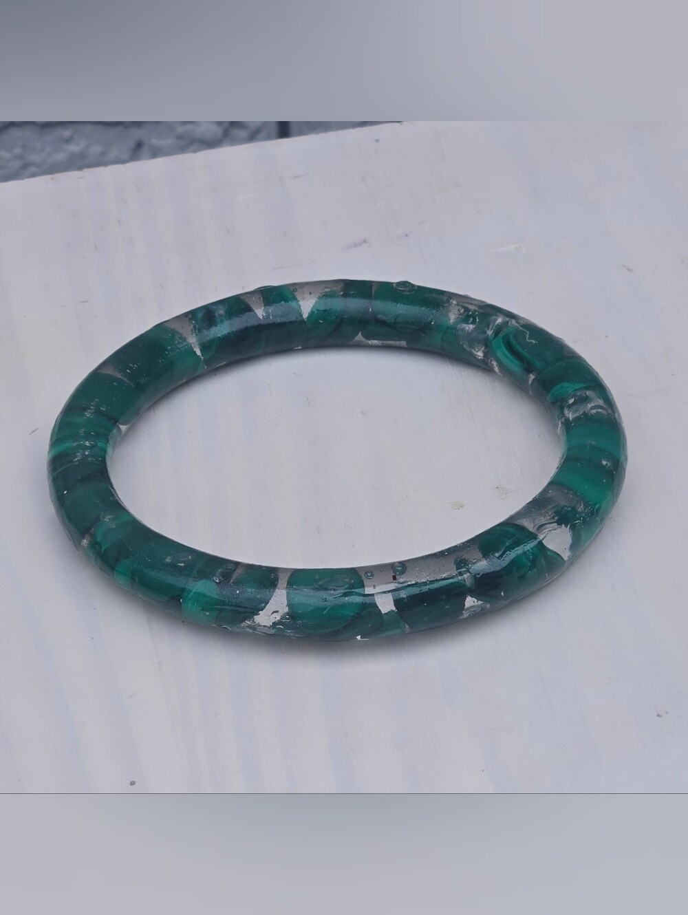 Earth Art hand crafted artisan Malachite Green Stone Bangle Bracelet